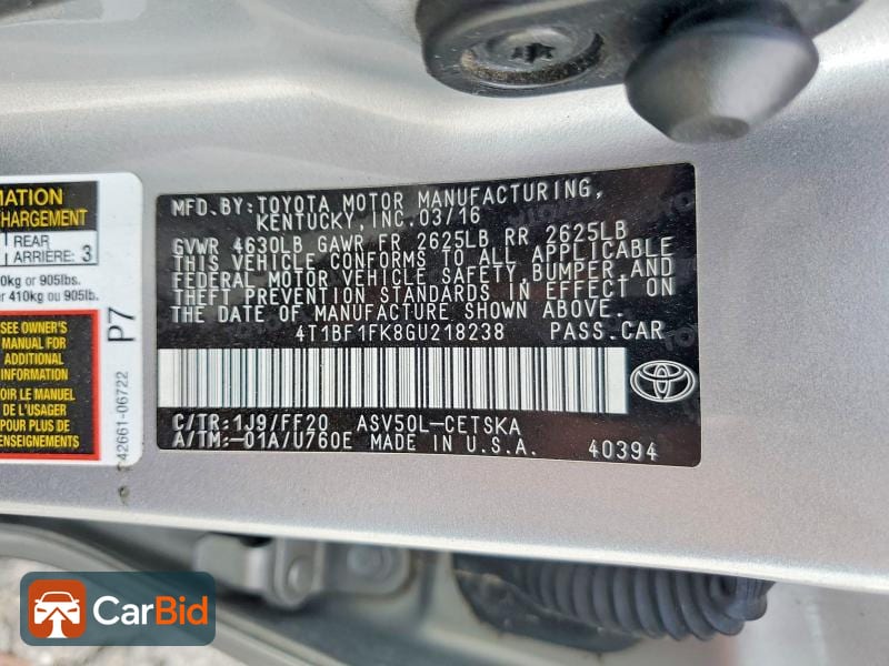 2016 TOYOTA CAMRY SE, фото 12