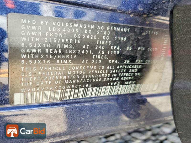 2016 VOLKSWAGEN TIGUAN S, фото 13