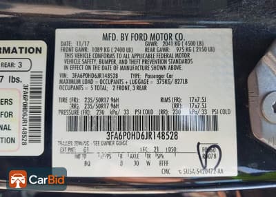 2018 Ford FUSION 3FA6P0HD6JR148528, фото 9