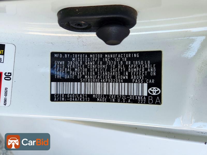 2019 TOYOTA COROLLA XLE, фото 12