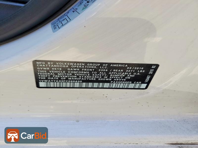 2015 VOLKSWAGEN PASSAT S, фото 12